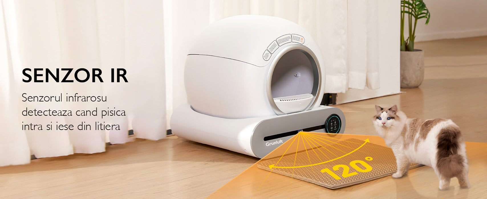 Litiera Automata Smart Pisici Grunluft PurrfectLitter, alb Litiera Automata Smart Pisici Grunluft PurrfectLitter, alb